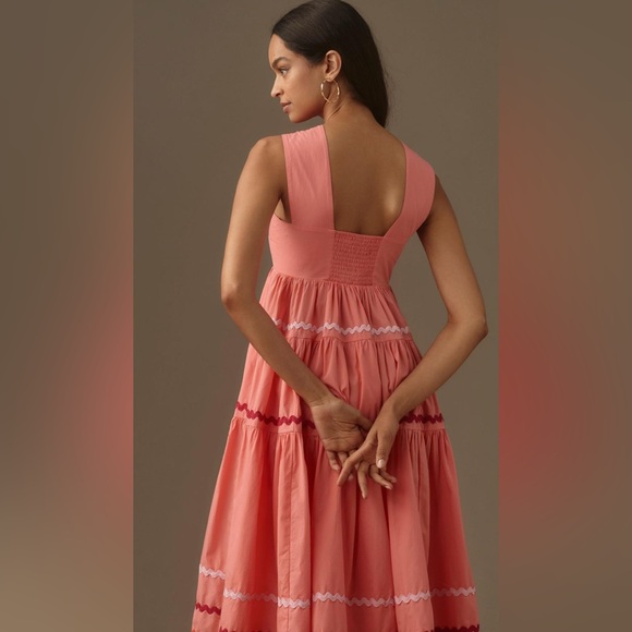 Anthropologie The Helena Square Neck Tiered Midi Dress: Smocked Scallop Edition - Picture 2 of 7